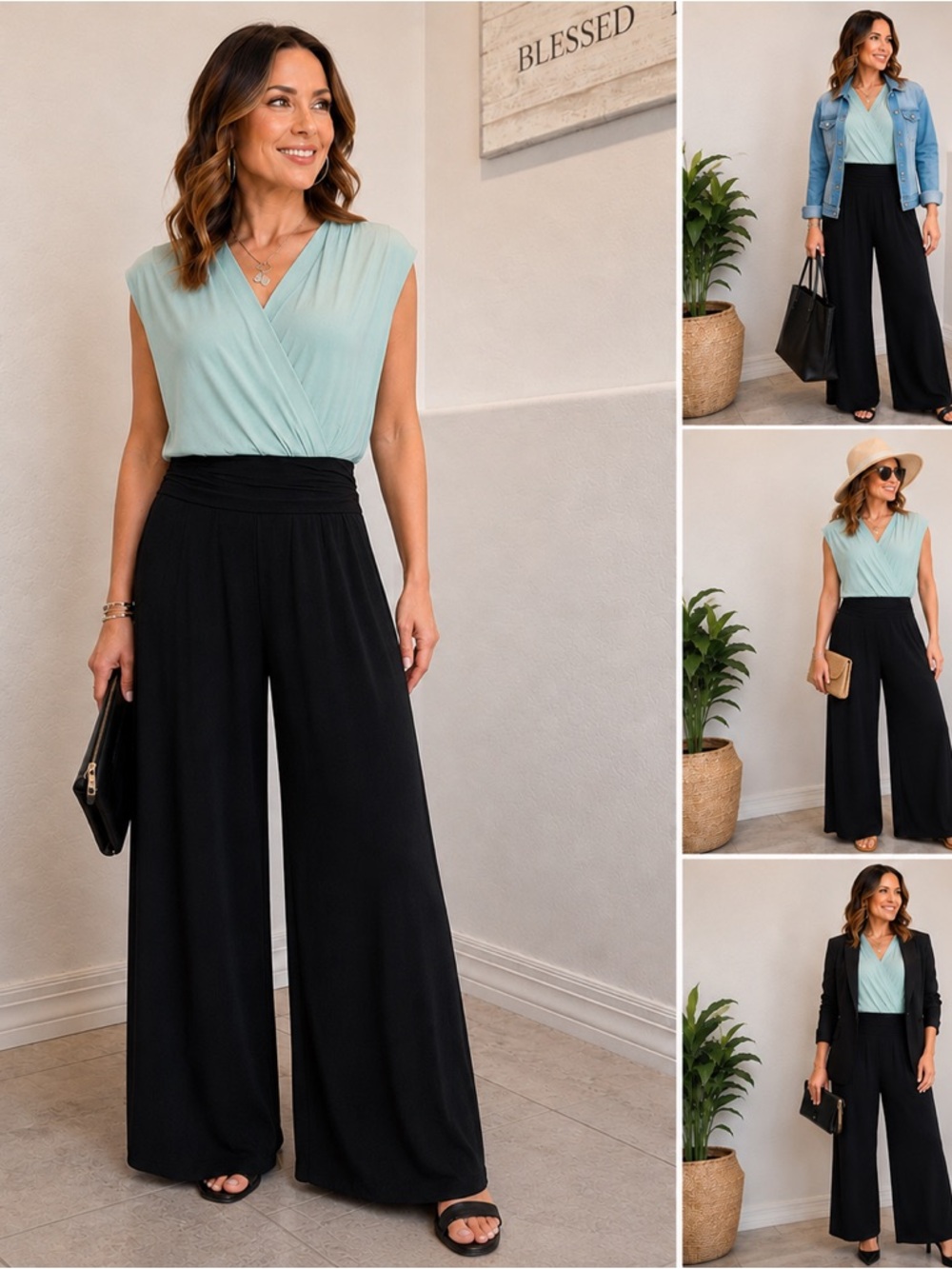 Allison Brittney‎ Mint Green Wide Leg Jumpsuit Small